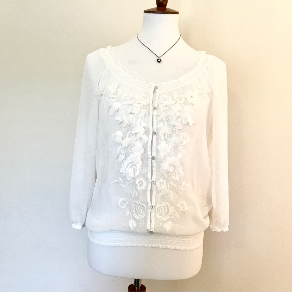 A B E R C R O M B I E : White Floral Peasant Top - image 8